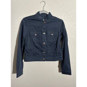 Liz Claiborne Jacket Womens Navy Blue Button-Up Cotton Blend Jacket Size S